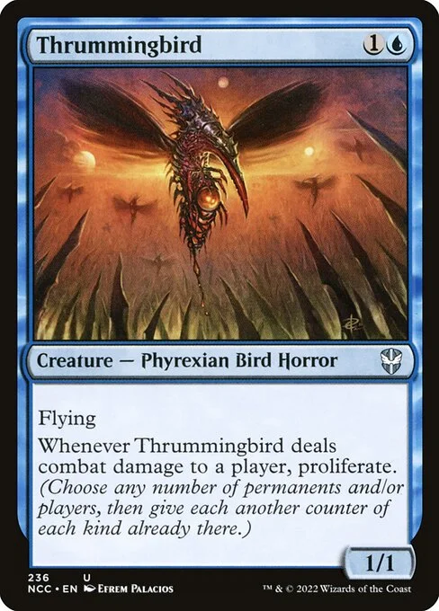 Thrummingbird, carta Magic di tipo Creature — Phyrexian Bird Horror illustrata da Efrem Palacios
