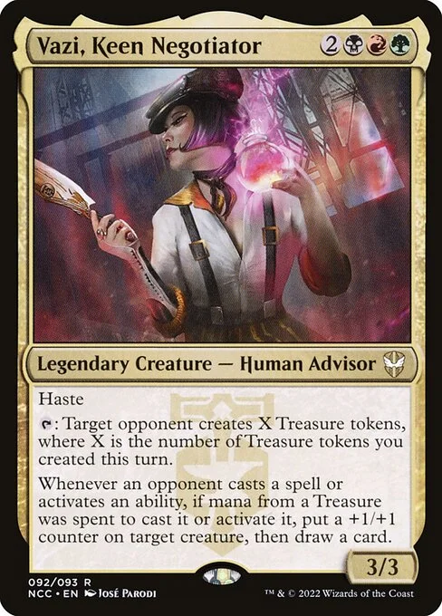 Vazi, Keen Negotiator, carta Magic di tipo Legendary Creature — Human Advisor illustrata da José Parodi