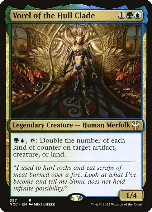 Vorel of the Hull Clade, carta Magic di tipo Legendary Creature — Human Merfolk illustrata da Mike Bierek