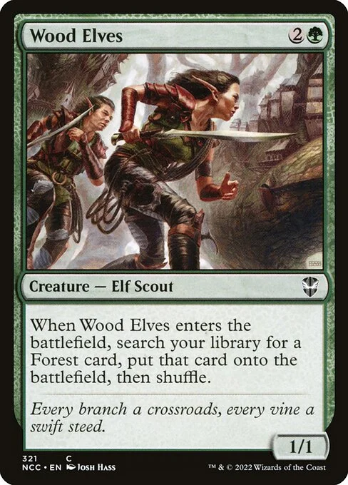 Wood Elves, carta Magic di tipo Creature — Elf Scout illustrata da Josh Hass