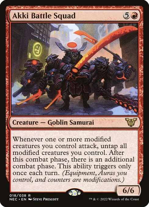 Akki Battle Squad, carta Magic di tipo Creature — Goblin Samurai illustrata da Steve Prescott
