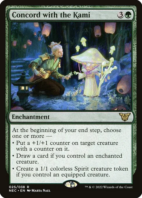 Concord with the Kami, carta Magic di tipo Enchantment illustrata da Marta Nael