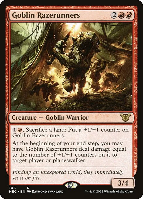 Goblin Razerunners, carta Magic di tipo Creature — Goblin Warrior illustrata da Raymond Swanland
