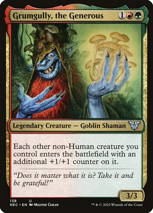 Grumgully, the Generous, carta Magic di tipo Legendary Creature — Goblin Shaman illustrata da Milivoj Ćeran
