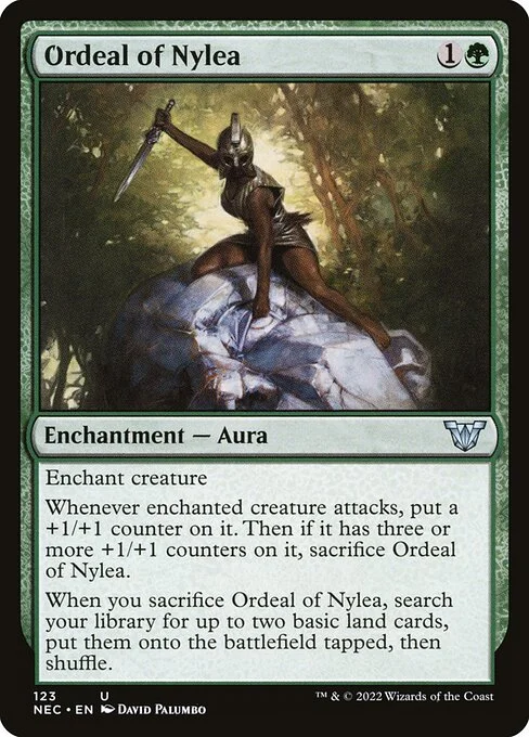 Ordeal of Nylea, carta Magic di tipo Enchantment — Aura illustrata da David Palumbo