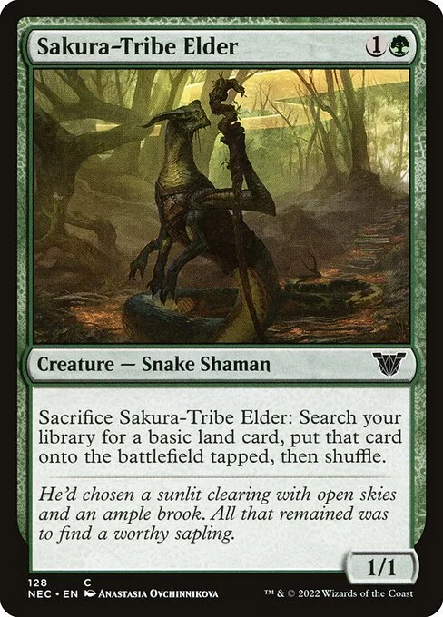 Sakura-Tribe Elder, carta Magic di tipo Creature — Snake Shaman illustrata da Anastasia Ovchinnikova