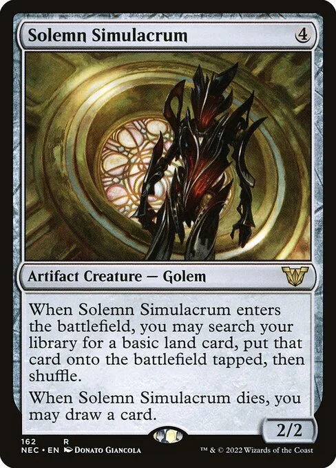Solemn Simulacrum, carta Magic di tipo Artifact Creature — Golem illustrata da Donato Giancola