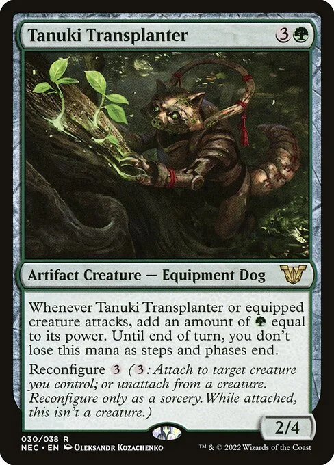 Tanuki Transplanter, carta Magic di tipo Artifact Creature — Equipment Dog illustrata da Oleksandr Kozachenko
