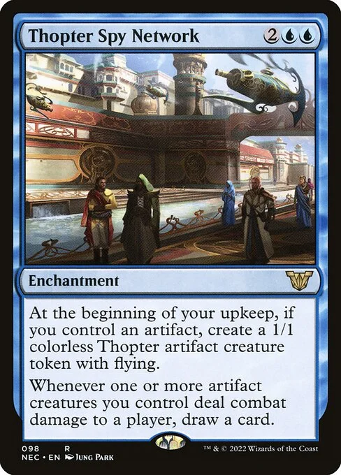 Thopter Spy Network, carta Magic di tipo Enchantment illustrata da Jung Park