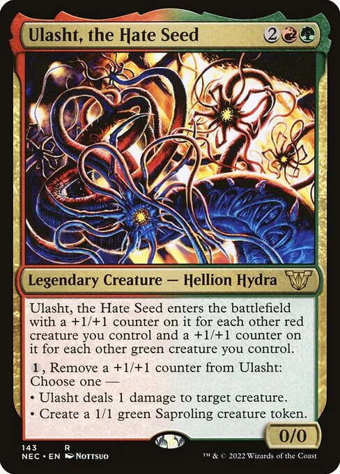 Ulasht, the Hate Seed, carta Magic di tipo Legendary Creature — Hellion Hydra illustrata da Nottsuo