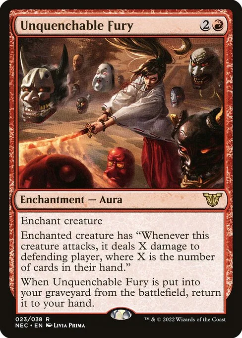 Unquenchable Fury, carta Magic di tipo Enchantment — Aura illustrata da Livia Prima