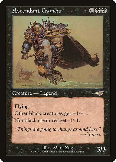 Ascendant Evincar, carta Magic di tipo Legendary Creature — Phyrexian Vampire Noble illustrata da Mark Zug