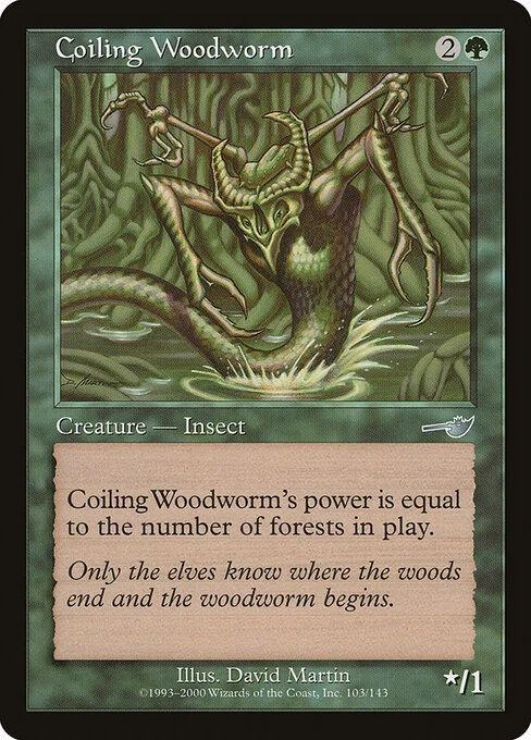 Coiling Woodworm, carta Magic di tipo Creature — Insect Worm illustrata da David Martin