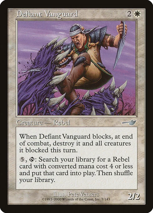 Defiant Vanguard, carta Magic di tipo Creature — Human Rebel illustrata da Pete Venters