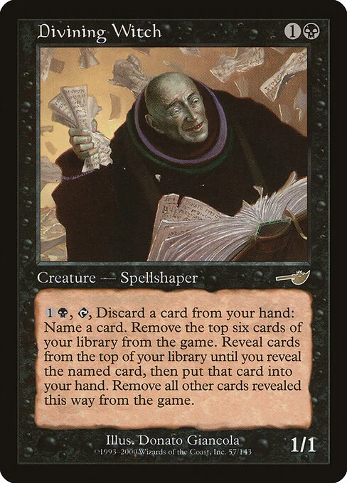 Divining Witch, carta Magic di tipo Creature — Human Spellshaper illustrata da Donato Giancola
