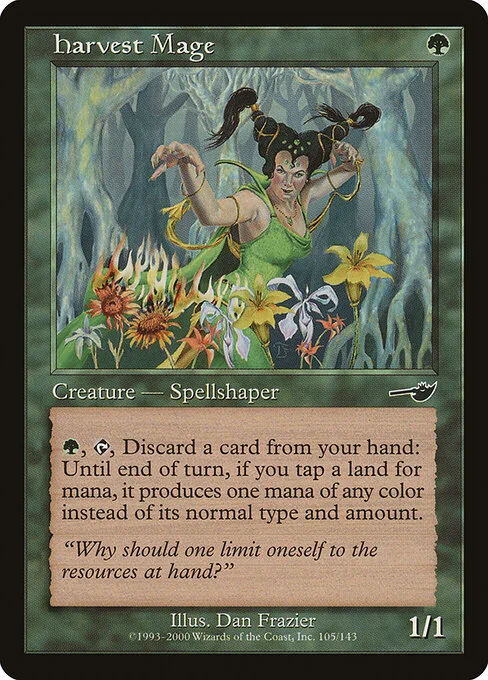 Harvest Mage, carta Magic di tipo Creature — Human Spellshaper illustrata da Dan Frazier