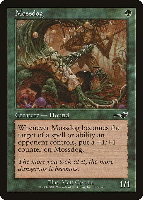Mossdog, carta Magic di tipo Creature — Plant Dog illustrata da Matt Cavotta
