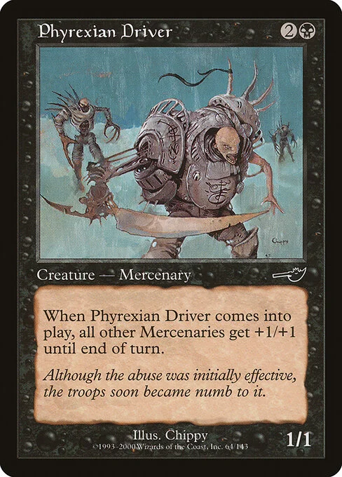 Phyrexian Driver, carta Magic di tipo Creature — Phyrexian Zombie Mercenary illustrata da Chippy