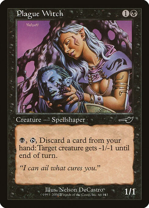 Plague Witch, carta Magic di tipo Creature — Elf Spellshaper illustrata da Nelson DeCastro