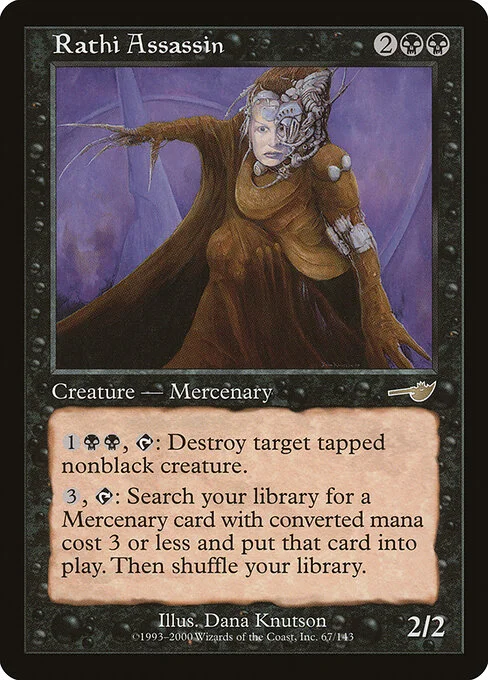 Rathi Assassin, carta Magic di tipo Creature — Phyrexian Zombie Mercenary Assassin illustrata da Dana Knutson
