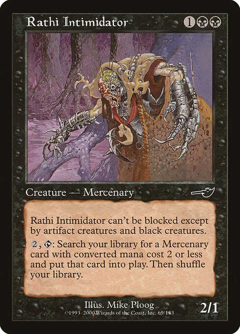 Rathi Intimidator, carta Magic di tipo Creature — Phyrexian Horror Mercenary illustrata da Mike Ploog