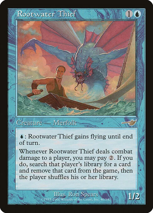 Rootwater Thief, carta Magic di tipo Creature — Merfolk Rogue illustrata da Ron Spears