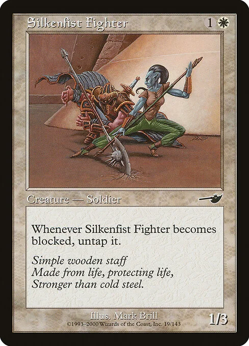 Silkenfist Fighter, carta Magic di tipo Creature — Kor Soldier illustrata da Mark Brill