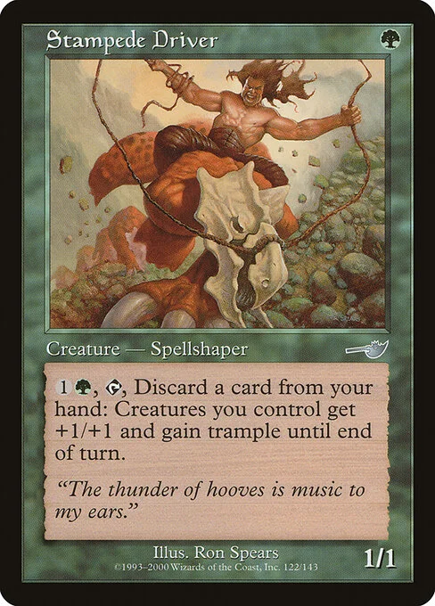 Stampede Driver, carta Magic di tipo Creature — Human Spellshaper illustrata da Ron Spears