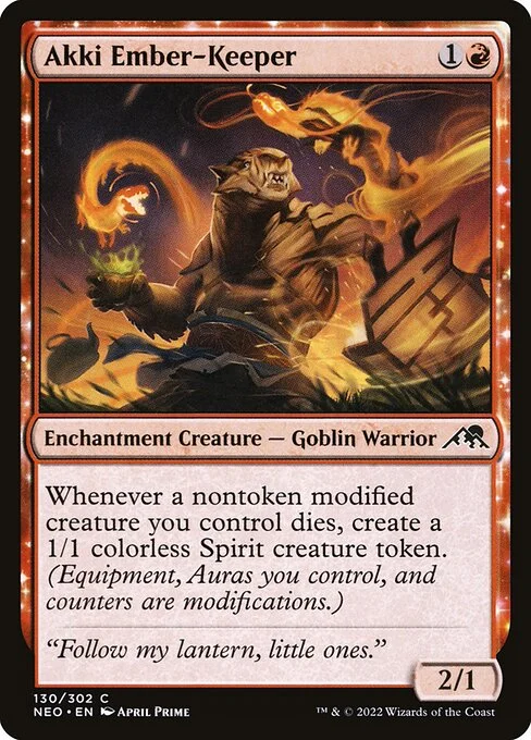 Akki Ember-Keeper, carta Magic di tipo Enchantment Creature — Goblin Warrior illustrata da April Prime