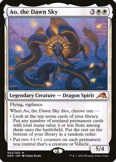 Ao, the Dawn Sky, carta Magic di tipo Legendary Creature — Dragon Spirit illustrata da Chris Rahn