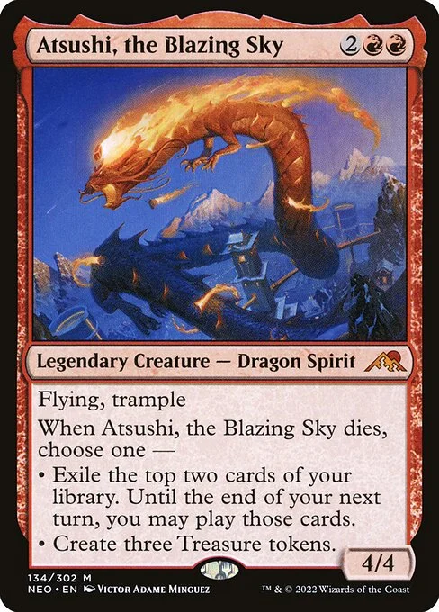 Atsushi, the Blazing Sky, carta Magic di tipo Legendary Creature — Dragon Spirit illustrata da Victor Adame Minguez