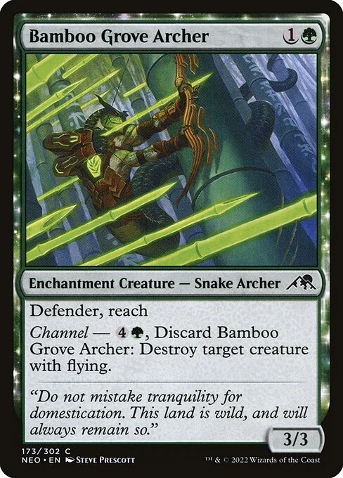 Bamboo Grove Archer, carta Magic di tipo Enchantment Creature — Snake Archer illustrata da Steve Prescott