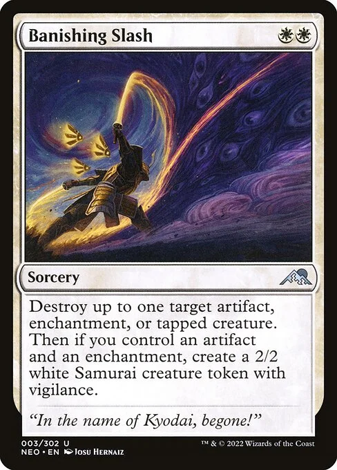 Banishing Slash, carta Magic di tipo Sorcery illustrata da Josu Hernaiz