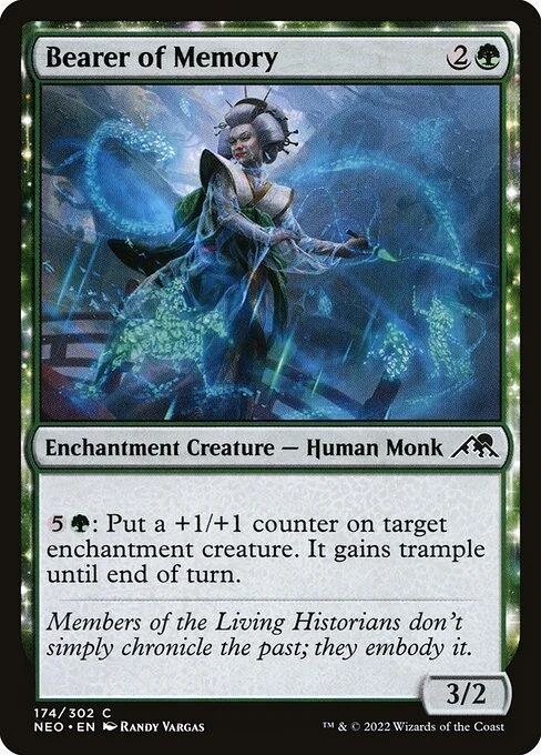 Bearer of Memory, carta Magic di tipo Enchantment Creature — Human Monk illustrata da Randy Vargas