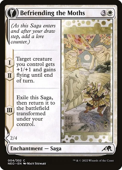 Befriending the Moths // Imperial Moth, carta Magic di tipo Enchantment — Saga // Enchantment Creature — Insect illustrata da Matt Stewart