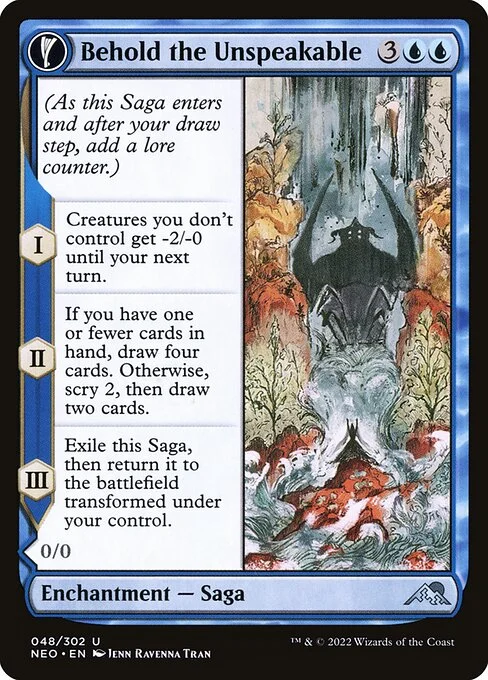 Behold the Unspeakable // Vision of the Unspeakable, carta Magic di tipo Enchantment — Saga // Enchantment Creature — Spirit illustrata da Ravenna Tran