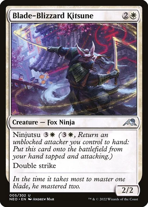 Blade-Blizzard Kitsune, carta Magic di tipo Creature — Fox Ninja illustrata da Andrew Mar