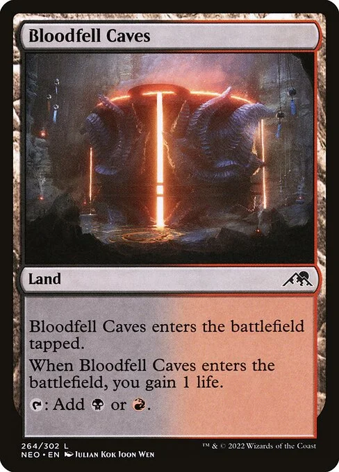 Bloodfell Caves, carta Magic di tipo Land illustrata da Julian Kok Joon Wen