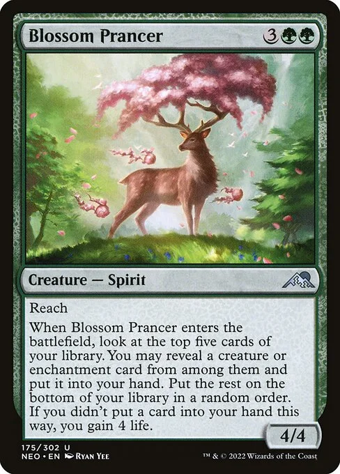 Blossom Prancer, carta Magic di tipo Creature — Spirit illustrata da Ryan Yee