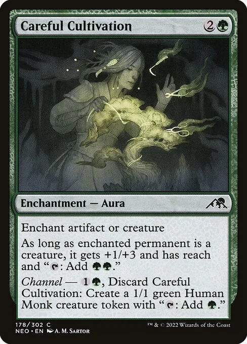 Careful Cultivation, carta Magic di tipo Enchantment — Aura illustrata da A. M. Sartor