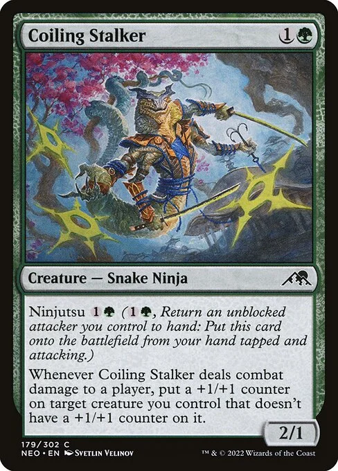 Coiling Stalker, carta Magic di tipo Creature — Snake Ninja illustrata da Svetlin Velinov