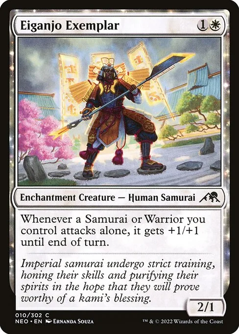 Eiganjo Exemplar, carta Magic di tipo Enchantment Creature — Human Samurai illustrata da Ernanda Souza