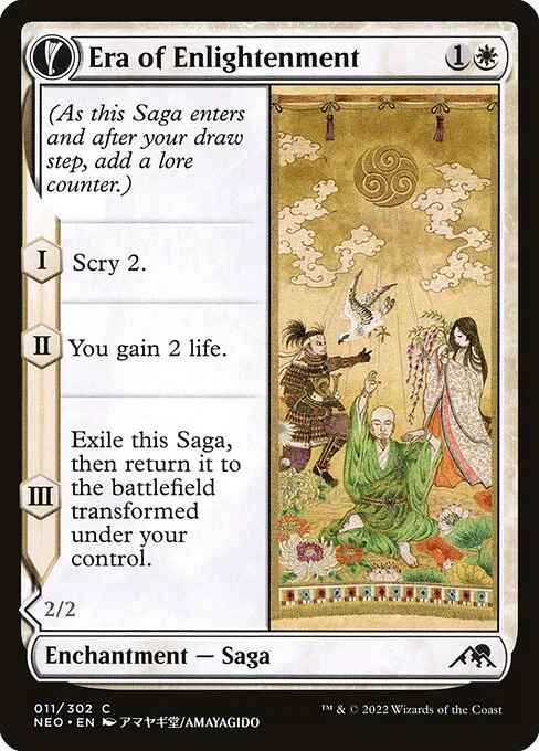 Era of Enlightenment // Hand of Enlightenment, carta Magic di tipo Enchantment — Saga // Enchantment Creature — Human Monk illustrata da Amayagido