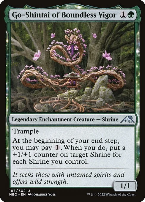 Go-Shintai of Boundless Vigor, carta Magic di tipo Legendary Enchantment Creature — Shrine illustrata da Johannes Voss