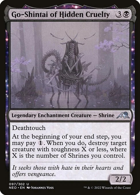 Go-Shintai of Hidden Cruelty, carta Magic di tipo Legendary Enchantment Creature — Shrine illustrata da Johannes Voss