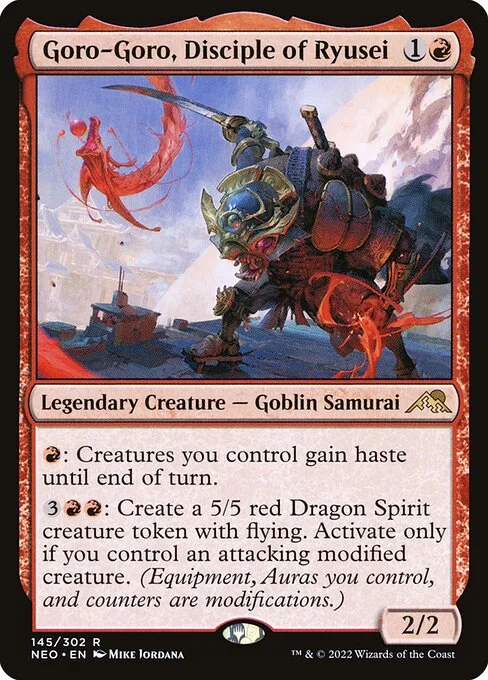 Goro-Goro, Disciple of Ryusei, carta Magic di tipo Legendary Creature — Goblin Samurai illustrata da Mike Jordana