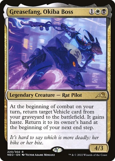 Greasefang, Okiba Boss, carta Magic di tipo Legendary Creature — Rat Pilot illustrata da Victor Adame Minguez