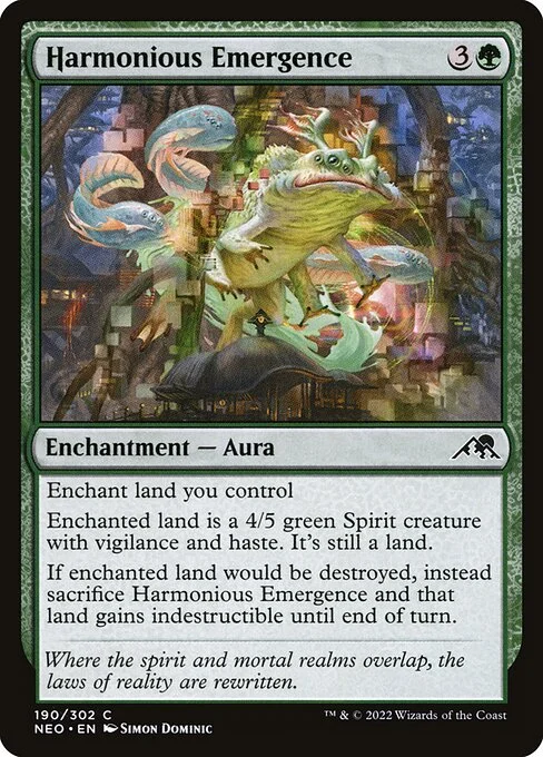 Harmonious Emergence, carta Magic di tipo Enchantment — Aura illustrata da Simon Dominic