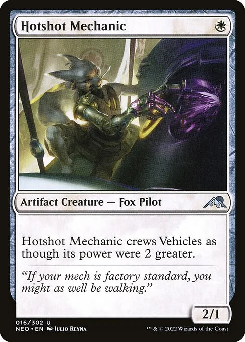 Hotshot Mechanic, carta Magic di tipo Artifact Creature — Fox Pilot illustrata da Julio Reyna