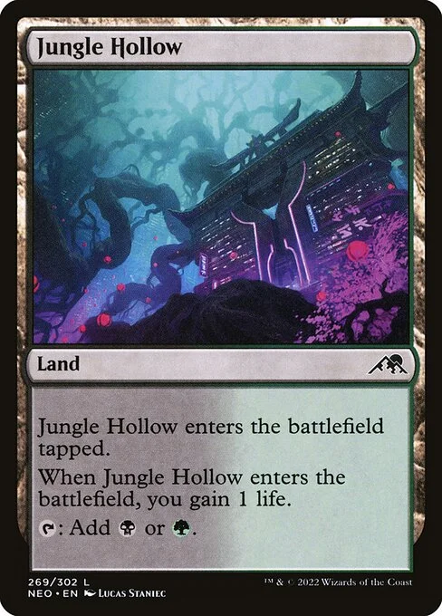 Jungle Hollow, carta Magic di tipo Land illustrata da Lucas Staniec